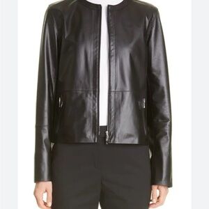 Lafayette 148 New York Griffith Black Lambskin Leather Zip Jacket-M